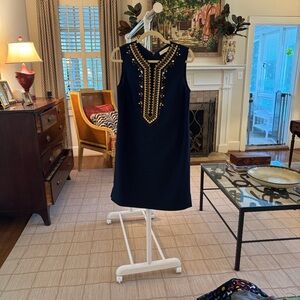 Tory Burch Navy Dress with Gold Embellishments